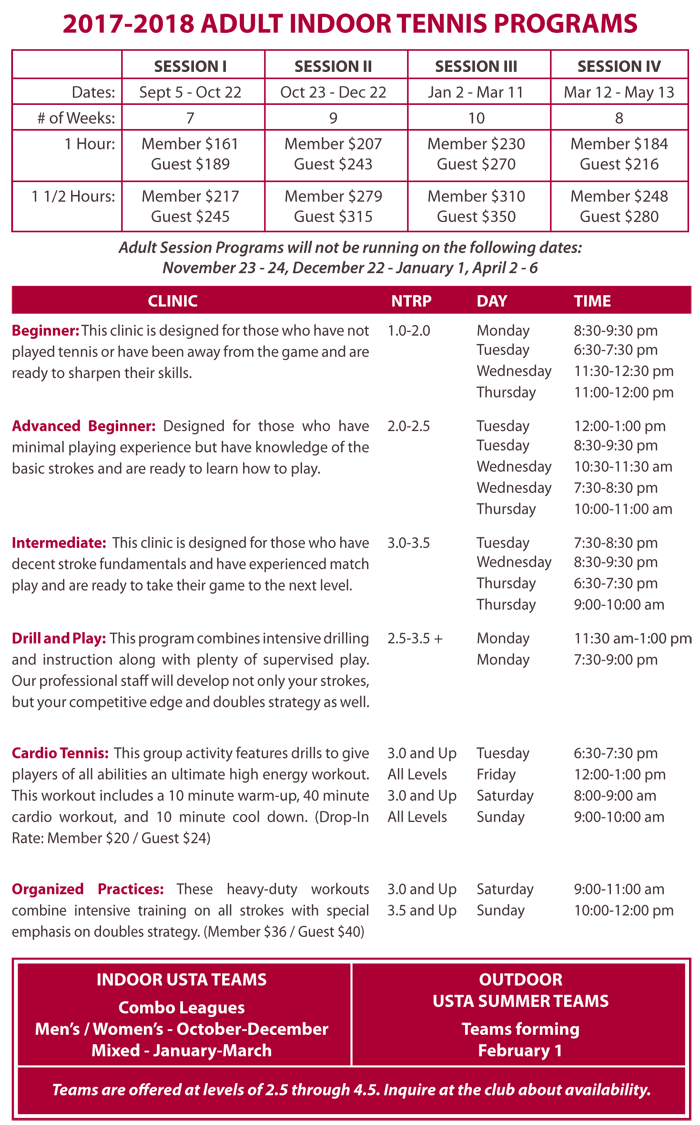 Adult Indoor Tennis Birmingham Racquet Club