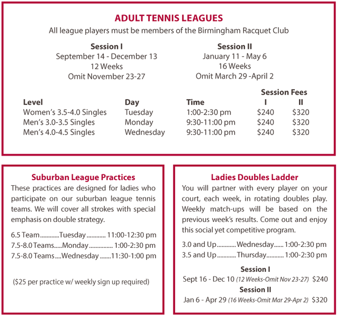 Adult Programs Birmingham Racquet Club