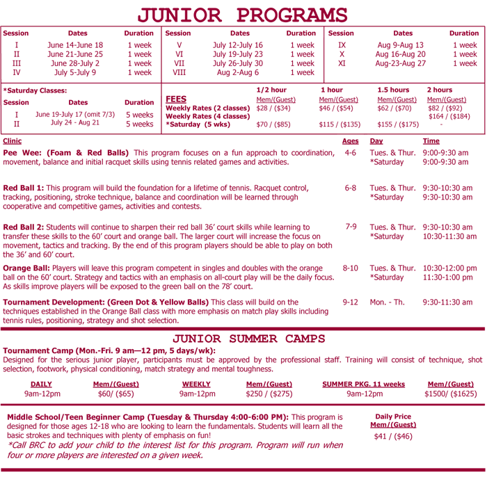 Birmingham Racquet Club Junior Programs Birmingham Racquet Club